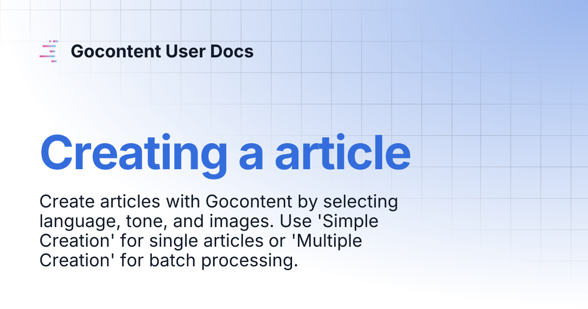 Creating a article | Gocontent User Docs