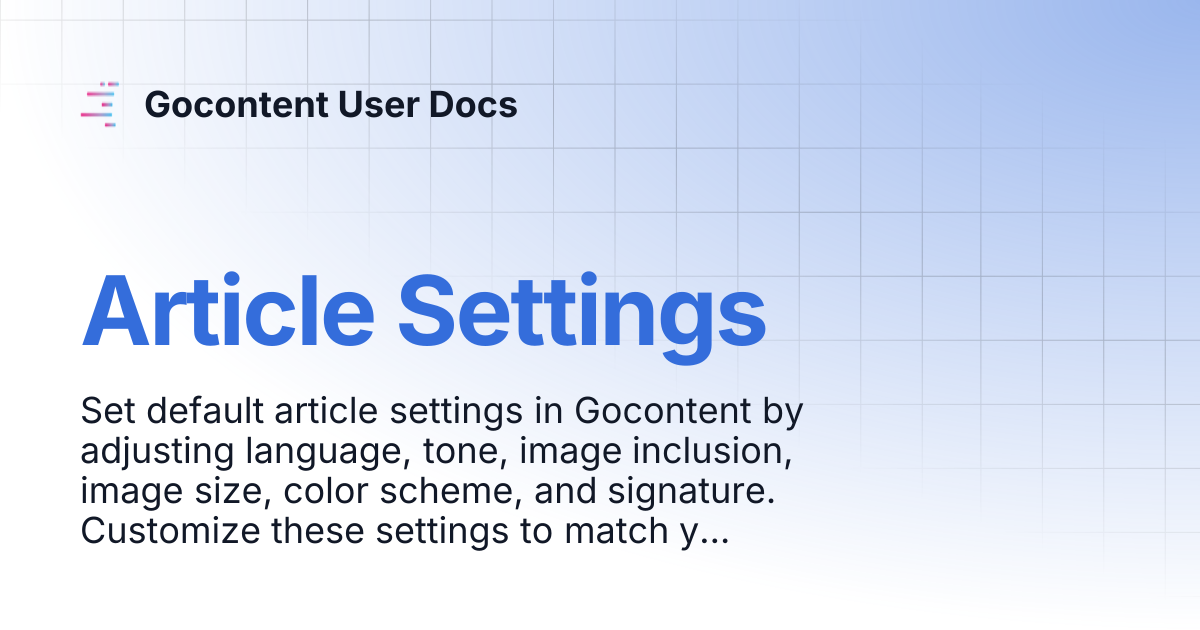 Article Settings | Gocontent User Docs